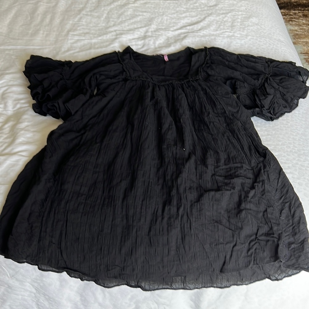 Calypso St Barth black crinkle cotton mini coverup/dress with pockets!